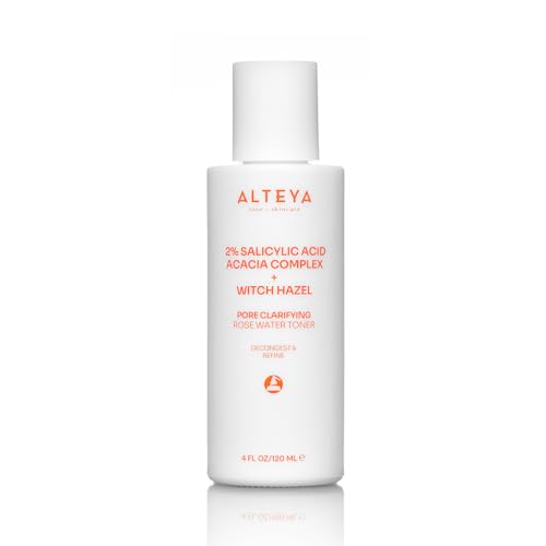 Alteya - Tonificador de poros para agua de rosas, 120 ml, con 2% de ácido salicílico, complejo de acacia y hamamelis – exfoliante suave, reduce los puntos negros e hidrata – Para pieles grasas y