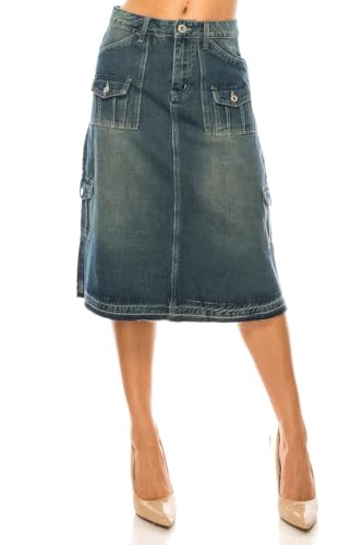 Women's Juniors/Plus Size Calf - Length Stretch Denim Cargo Style Skirt (79143)2