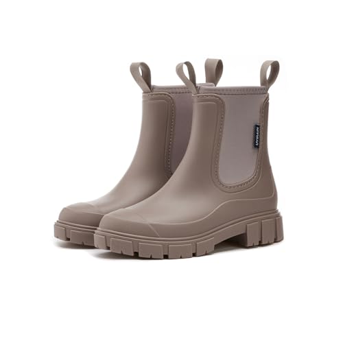 Gugifcto Stivali da Pioggia da Donna Stivali di Gomma Impermeabili Rain Boots Giardino ed Escursionismo Comodi Stivali Chelsea Borwn 40 EU