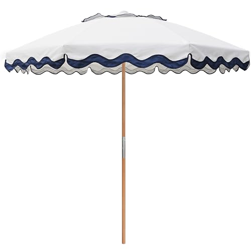 AMMSUN 7.8ft Seashore Umbrella, Outdoor Umbrella, Boho Beach & Patio Umbrella with UV 50+ Air Vent Ash Wood Pole Carry Bag & Water-Resistant Canvas (Rivulet Blue)
