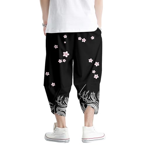Image of DOSLAVIDA Men's Japanese Kimono Jacket Set Stylish Open Front Coat With Shorts Chinese Style Printed Cardigan Suit