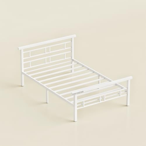 Image of Single Size Metal Bed Frame | SingleSize Metal Bed | Heavy Duty Iron Bed | Steel Bed Single Size | Single Cot | Iron Cot Single | White Metal Bed | Platform Bed |No Box Spring Needed Bedroom Furniture