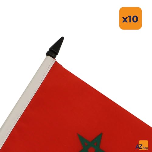 Drapeau table Maroc en polyester lot de 10 petits drapeaux avec hampe et socle