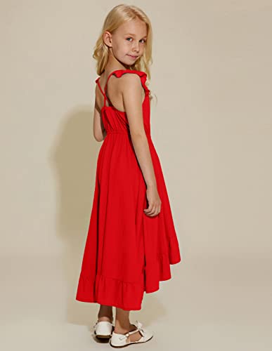 Big Girls Vintage Sleeveless Sundress Casual Summer Kids Long Dress Red 10 Years #TOP5