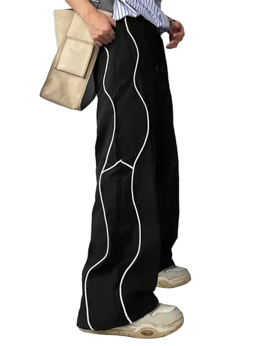 GORGLITTER Men's Baggy Wide Leg Pants Flare Pants Reflective Technical Slant Pocket Drawstring Waist Track Pants