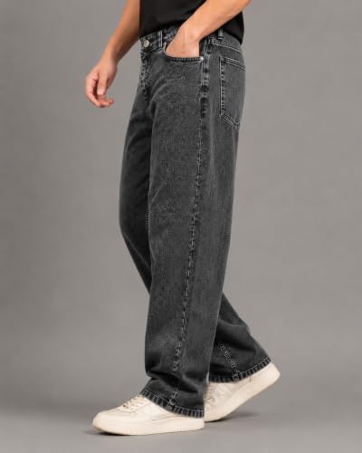 Image of GRECIILOOKS Men Jeans || Baggy Fit Jean's for Man || Loose Fit High Rise Denim || Stretchable Casual Wear Jean,s || Dance Rap Rapping Style Pant for Men || Denim Cotton Jeans