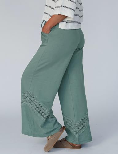 Women's Casual Hollow Out Wide Leg Pants Drawstring Loose Boho Beach Trousers with Pockets3