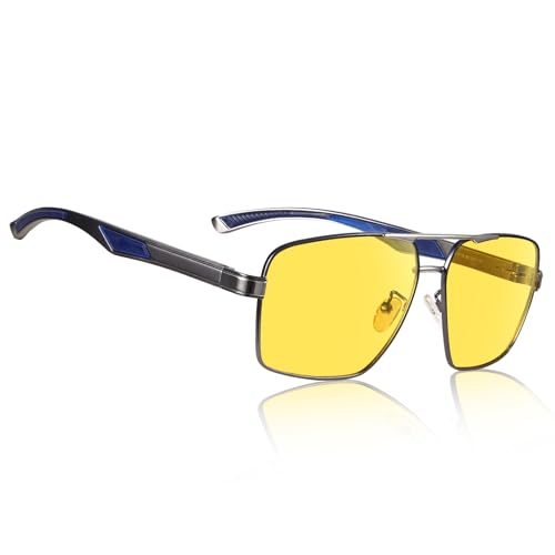 Aviator Night Vision Glasses for Men Driving Cool Metal Frame Ultra Light