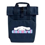 Spreadshirt Cinnamoroll Peeks Over Lettering Roll Top Backpack with Two Handles, One Size, navy