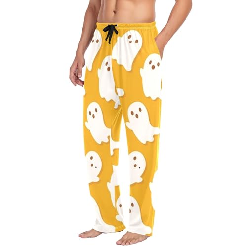 White Ghost Halloween Men's Pajama Bottoms Plaid Pajamas Pants for Men Soft Long Lounge Woven Pj Sleep Pant with Pockets4