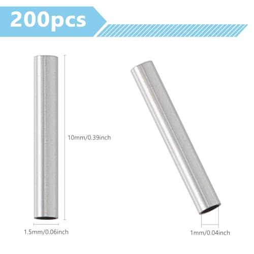 DICOSMETIC 200Pcs Long Metal Tube Beads Stainless Steel Tube Spacer Beads 10mm Long Straight Spacer Beads Long Noodle Tube Beads for Jewelry Making Hole: 1mm - Image 2
