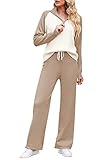 TOLENY Women Colorblock 2 Piece Sweater Sets Mock Neck Pullovers and Long Drawstring Pants Outfits L