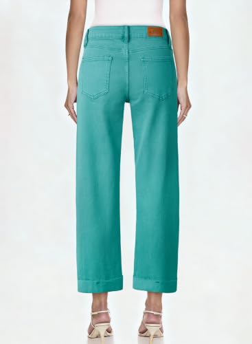 Image of Sidefeel Barrel Jeans for Women High Waisted Wide Leg Baggy Stretchy Trendy Raw Rolled Hem Capri Cropped Ankle Denim Pants