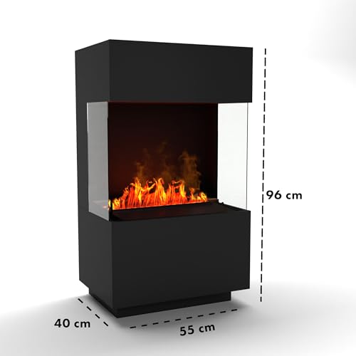 GLOW FIRE Wasserdampf Kamin OGF 1 Mini (Standkamin) - Elektrokamin mit realistischen LED 3D-Flammen, Knistereffekt & Fernbedienung, 55x96x40 cm - Opti-Myst 400 Elektro Kamin, Schwarz