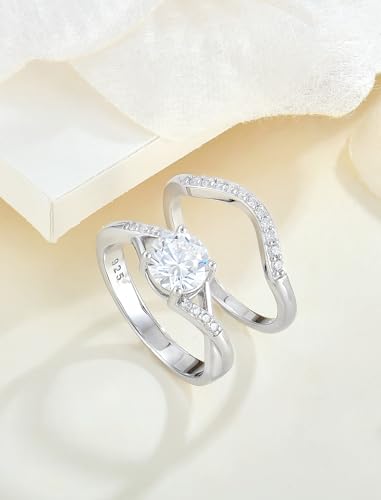 STARCHENIE Engagement Wedding Band Promise Eternity Rings Sets for Women 925 Sterling Silver Round Cut CZ Rings Size 5-104