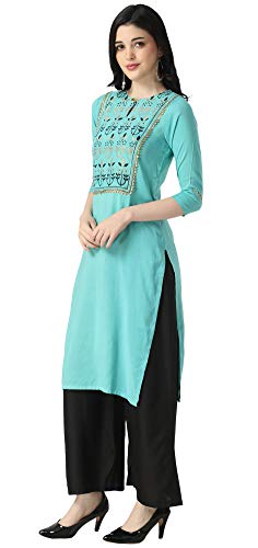 Image of Leriya Fashion Women's Rayon Solid Kurti /Kurta and Bottom Set with Palazzos for Women & Girls