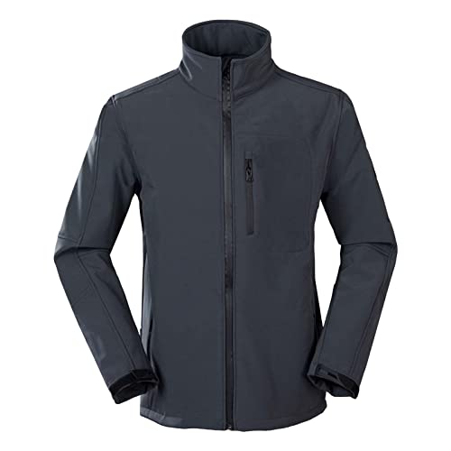 Men Military Tactical Stand Collar Jackets Casual Softshell Fleece Hiking Coat Winter Full Zip up Outdoor Jacket (Grey,Small)