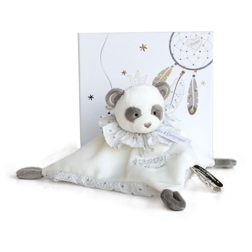 DOUDOU ET COMPAGNIE - Doudou Panda Plat Attrape-Rêves - Panda Gris - 20 cm - Boîte Cadeau - Doux et Réconfortant - Idée Cadeau Naissance Filles et Garçons...