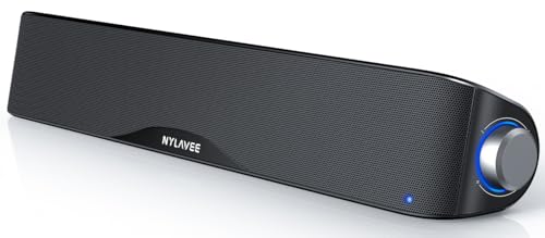 Nylavee Computer Speakers Hi-Fi Stereo Computer Sound Bar with Bluetooth and 3.5mm Aux USB/USB-C Powered for Desktop PC Laptop and Monitor Built-in Mic and Headphone Jack