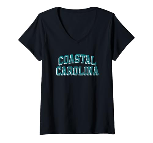 Womens Coastal Carolina Chanticleers Retro Arch Logo V-Neck T-Shirt