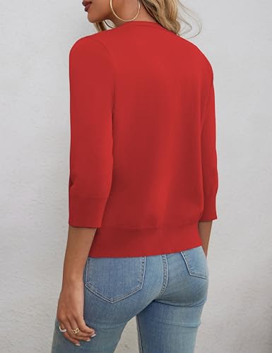 Image of a.Jesdani Shrugs for Women Lightweight 3 /4 Sleeve Open Front Red Cropped Cardigan Sweaters,S