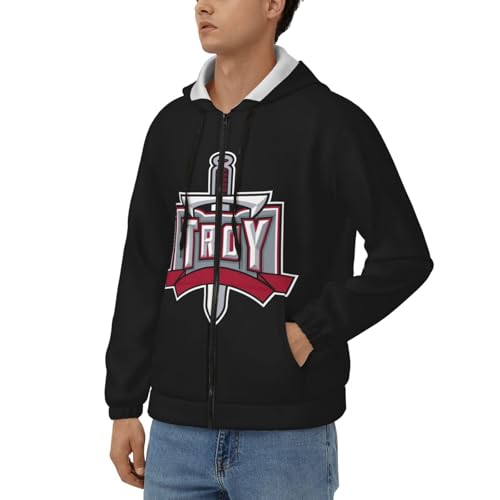 Troy University Men'S Hooded Zipper Cardigan Casual Hooded Sweatshirt Long Sleeved With Pockets2