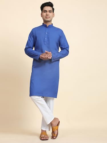 Image of Men's Pure Cotton Solid Kurta Pajama Set Mandarin Collar Casual Yoga Dress