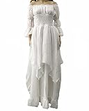 LY-VV Women Plus Size Off Shoulder Renaissance Medieval Dress Costume White, Medium