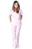 Natural Uniforms Women's Mock Wrap Scrub Set (Pink) (Small)