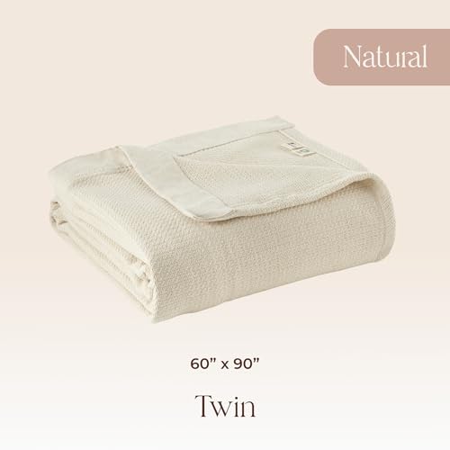 Image of 100% Organic Cotton Blanket - GOTS & Fairtrade Certified Organic Cotton Throw Blanket for Bed with a Heavy & Breathable Single Knit Weave - Great as Bedspread or Coverlet (Natural, Twin)