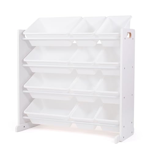 Image of Humble Crew Toy Storage Organizer with 12 Removable Storage Bins for Kids Playroom, 4-Tier Toddler Toy Organization, White /White