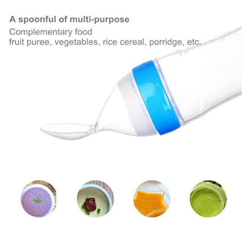 Image of BabyGo Silicone Squeeze Feeder & Food Dispensing Spoon Combo | Easy Grip Infant Feeding Bottle with Fruit Pacifier Nibbler & Baby Teether Chew Toy (Pack of 2, Multicolor)