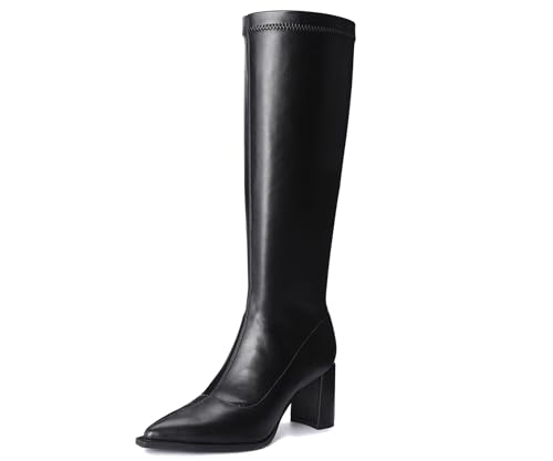 Womens Knee High Boots Block Heel and Side Zipper Long Boots for Women Knee High Comfortable and Sexy Black Knee High Boots for Women