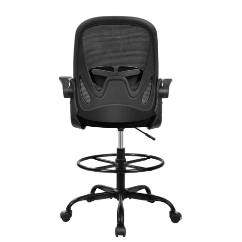 Image of Primy Drafting Chair Tall Office Chair with Flip-up Armrests Executive Ergonomic Computer Standing Desk Chair with Lumbar Support and Adjustable Footrest Ring (Black) (Pack of 2)