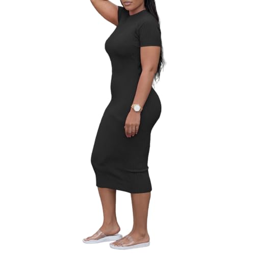 Image of TOPSRANI Women Sexy Midi Dress Bodycon Casual Sleeveless Basic Ruched Tank Summer Club Party Dresses