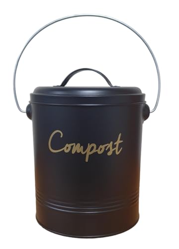 5L 5 Liter Galvanised Compost Food Waste Recycling Bin with Odour Absorbing Filter Kitchen Composting Bucket Metal Compost Bin