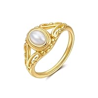 Joo&Rind Bague Femme Or Bague Perle Vintage en Acier Inoxydable Bijoux Cadeau pour Femmes