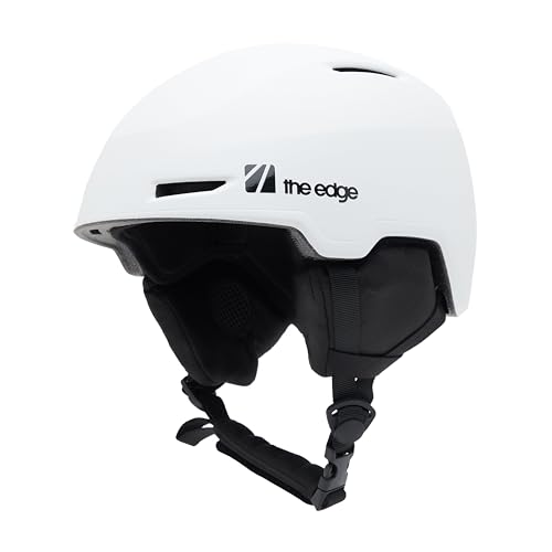 The Edge Yukio Adult Snow Helmet with Removable Comfort Liner Fleece Ear Pads Mesh-Screened Vents Adjustable Fit for Skiing and Snowboarding (White L)