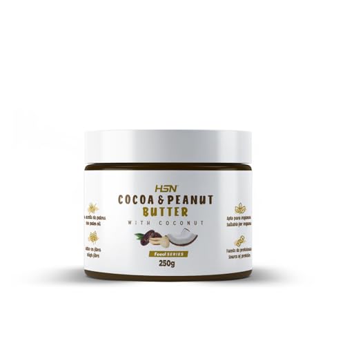 HSN Crema de Cacao y Cacahuete con Coco | 250 g de - Textura Suave y Cremosa - Cocoa & Peanut Butter 100% Natural, 0% Aditivos | Vegano, Sin grasa de palma ni sal, Sin azúcares añadidos