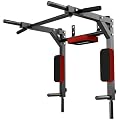 SPORTNOW Barre de Traction Murale 2-en-1, Station à Dips 200 kg Rouge
