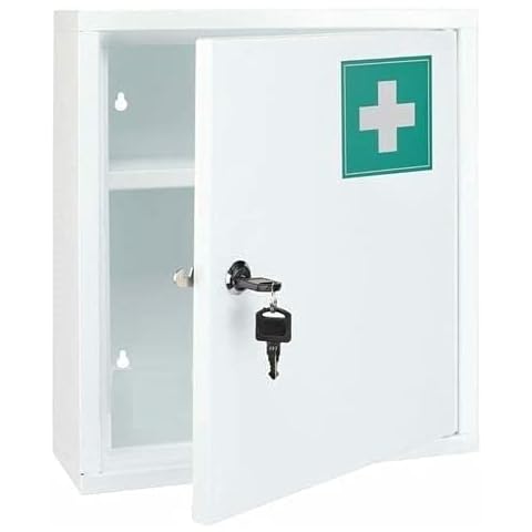 NIGMA® Medical Cabinet First Aid Wall Mounted Medicine Kit Tablet Box White Home Office Lab Cupboard 31cm x 36cm x 10cm Cover