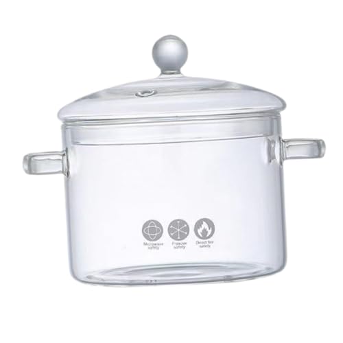 Gralara Olla de Cristal con Tapa, Juego de ollas de Cristal, Utensilios de Cocina, Olla para Alimentos, Frutas, Pasta, Claro 1400ml