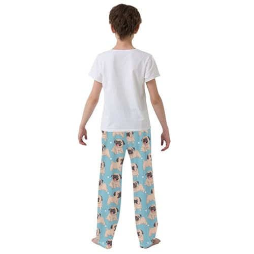 Boys' Pants Cute Beige Puppy Pug Dog Blue Long Bottoms Jogger Pants Elastic Waist Trousers with Pockets S-XL3