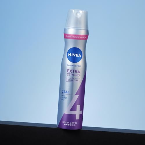 Foto von NIVEA Extra Strong Styling Spray, stärkendes Haarspray mit Panthenol & Vitamin B3, zuverlässiger Haarlack für Stylings mit 24h Halt (Haltestufe 4), veganes Pflegespray (250 ml)