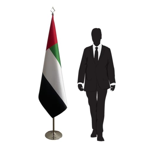 Drapeau Émirats Arabes Unis intérieur avec mât inox argent de cérémonie