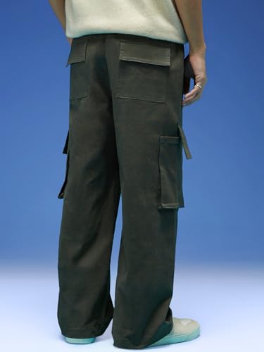 Image of Veirdo Baggy Fit with Button Closure Solid Lycra Woven Cargo Pants for Men (Colors: Beige, Black, Brown, Grey, Navy & Olive)