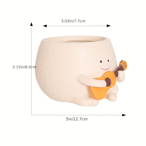 Image of Smily Face Planter Pot with Drainage Hole Cute Resin Head Planters for String of Pearls Plant Live Unique Guitar Succulent Pots for Indoor Outdoor Plants Gift Idea