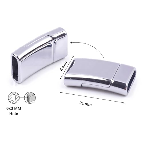 Image of Beadsnfashion 10 Pcs Flat Magnetic Clasps for Jewellery Making - 21x8mm, 6x3mm Hole Size, Silver Finish Magnetic Clasp for Bracelet & Necklace, Premium Jewelry Findings for DIY Crafting