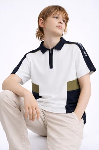 Image of Alan Jones Clothing Boys Cotton Blend Regular Fit Colorblock Polo T-Shirt