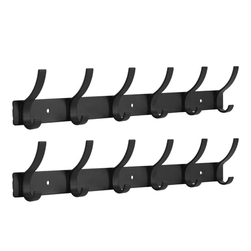 Optish 2 Pièces Porte Manteau Mural avec 12 Crochets, Patere Salle de Bain Métal Patere Porte Manteau Noir pour une Entrée, Chambre, Bain pour Manteaux, Vestes, Serviettes - 40CM